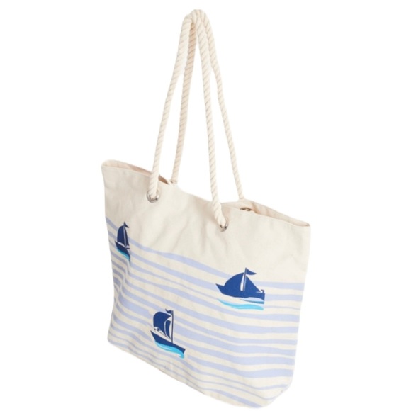 New Off-White And Blue Printed Shopping Tote Bag - Mother’s Day Special Deal - Picture 2 of 4